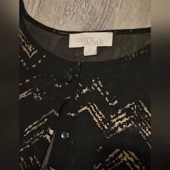 Olive + Oak womens size small black + gold mesh longsleeve button down - Picture 2 of 3